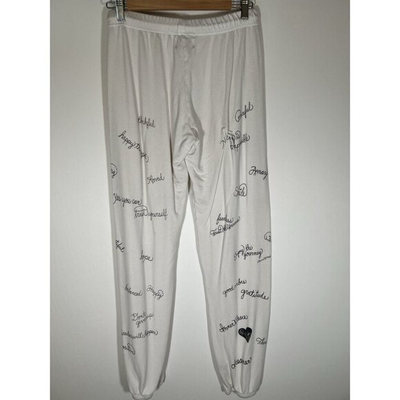 Lauren Moshi cream Brynn Happy Thoughts sweatpants sz S comfy athleisure - Picture 3 of 13